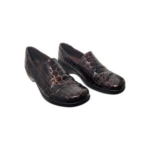 Clarks Bendables Women's 10M May Poppy Brown Croc Patent Comfort Loafers 38634